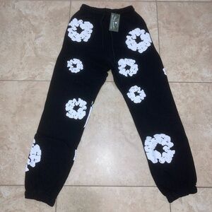 Men's Black Joggers with White Floral Pattern